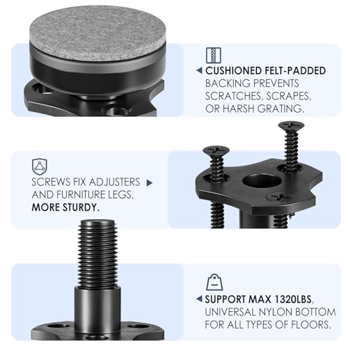 MROCO Furniture Leveling Feet 3/8"-16 UNC with T-Nuts, 8 Pack - size: 3/8"-16 / 8 Pack