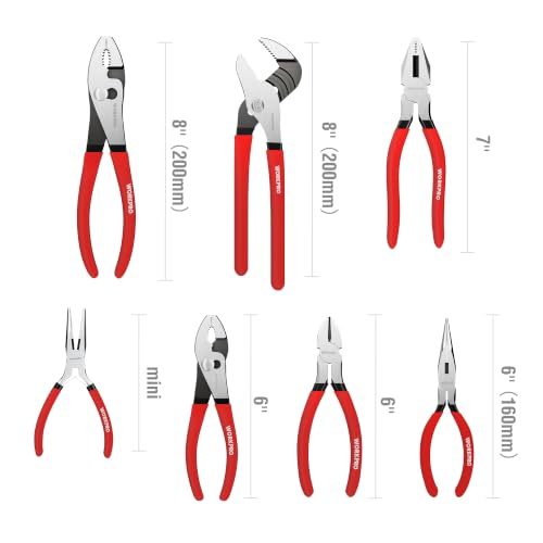 WORKPRO 7-Piece Pliers Set, Pliers Tool Set with Comfort Grip, Red - color: Red