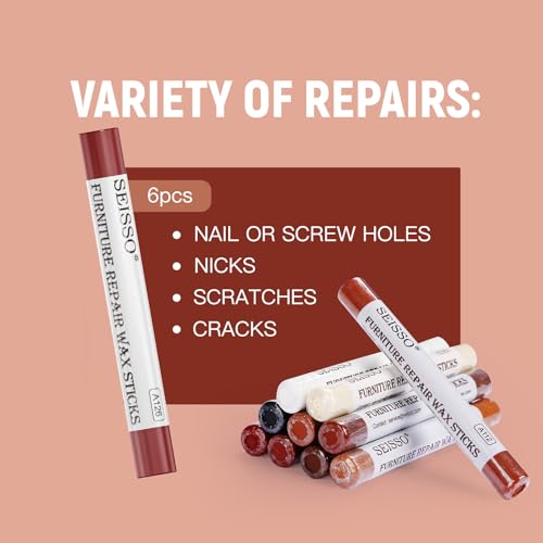 SEISSO Furniture Repair Crayon, 6 PCS Wood Filler Sticks, Scratch Repair Wax, Furniture Marking Repair for Scratch, Cracks, Hole, Table, Cabinets, Laminate Wood Floor, Guitar, Instrument, Black - color: Black 6pcs