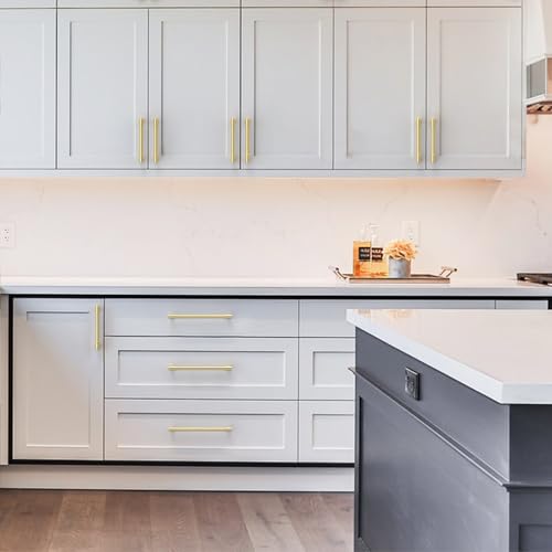 Amerdeco 10 Pack Brushed Gold Cabinet Pulls 5 Inch(128mm) Hole Center Drawer Pulls Cabinet Hardware Kitchen Cabinet Handles for Bathroom ZH0075 - color: Brushed Gold, size: 5"/128MM Hole Center