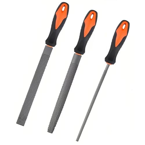 8" Wood Rasp File Set with Rubber Grip - Includes Hand Cut Round, Half-Round, and Flat Rasp File Kit - Curved and Flat Tools(3 Pcs) - size: 8 inch Wood rasp