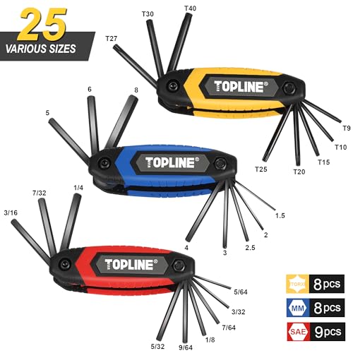 Topline 25-piece Folding Hex Key Set, Metric, SAE, Torx