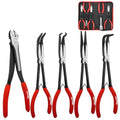 HAUTMEC 11Inch Extra Long Needle Nose Pliers Set, 5PCS Spring Loaded Heavy Duty Long Reach Pliers Include Hose Grip and Diagonal Cutting Plier, Straight and 45/90 Degree Bent Nose Pliers - color: 5pcs Long Plier Set