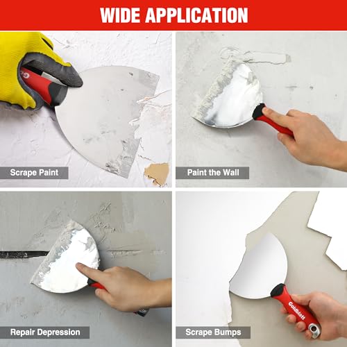 Goldblatt 6" Putty Knife, Stainless Steel Scraping Paint, Putty Knife Scraper with Hammer End, Soft Grip, Perfect for Drywall Repairing and Finishing - size: 6 Inch