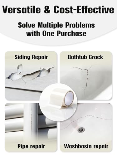 Self-Adhesive Bathtub Repair Kit & Vinyl Siding Patch Kit for Tub Crack, Hole, Wall Repair. Waterproof Shower Wall Cover & Plastic Bathtub Wall Solution. White Bathroom & Tub Repair Kit with Patch
