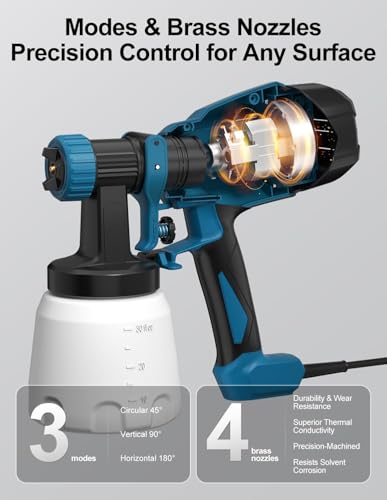 Paint Sprayer, Electric Spray Paint Gun, 3 Modes & 4 Brass Nozzles - color: Blue