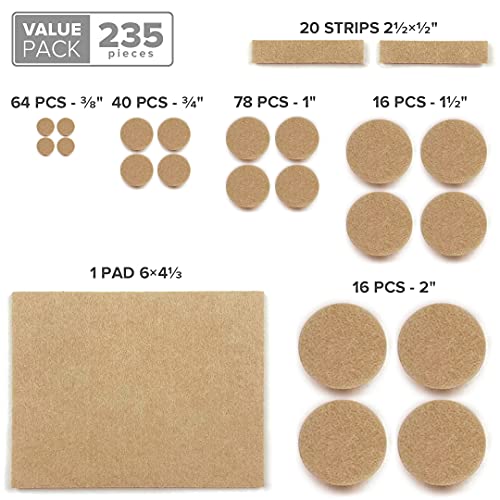 Felt Furniture Pads X-PROTECTOR 235 PCS Premium Furniture Pads - Felt Pads - size: 235 PCS Beige, Round & Square