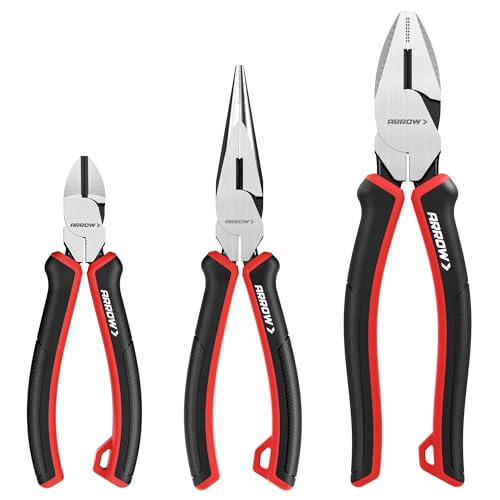 ARROW 3PC Pliers Set, Linesman Needle Nose Diagonal Cutting Pliers