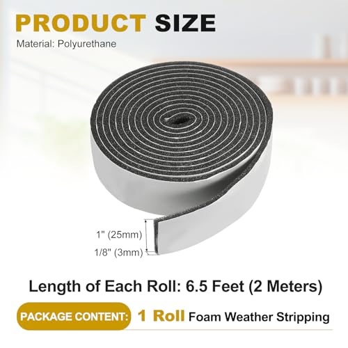 uxcell Weather Stripping Door Seal, 1" x 1/8" x 6.5 Ft Adhesive Foam Tape Seal Soundproof Insulation Strips for Door Frame Window Gaps (1 Roll, 6.5 Feet) - size: 1" x 1/8" (6.5 Ft)