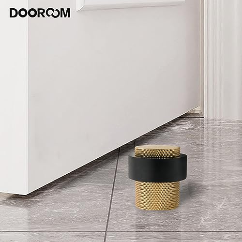 1-1/2 Inch Long Heavy Duty Cylindrical Floor Mounted Brass Door Stopper Holder Protects Doors, 1 Pack, Brushed Brass - color: Brushed Brass