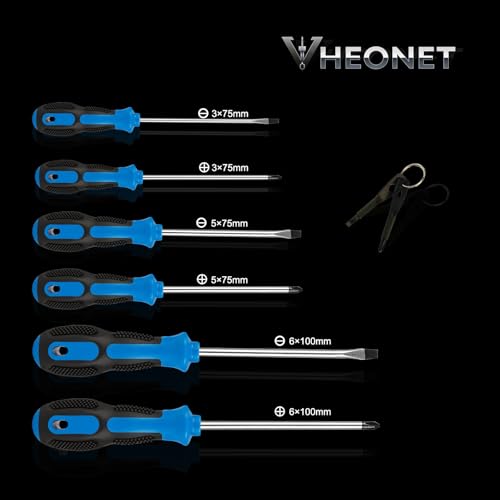 Screwdriver Set : 6-Piece Magnetic Screwdriver Set with 4-in-1 Keychain Tool | Includes Phillips & Flat Head | Non-Slip Grip for DIY & Home Repair | Practical Gift (Blue & Black) - color: Blue/Black