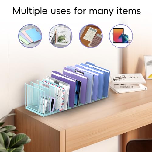 File Organizer for Desk, 11-Section Vertical File Sorter, Paper Holder Organizer Standing Metal File Folder for Office Home Classroom, Blue - color: Blue, size: 1 Pack 11-Section