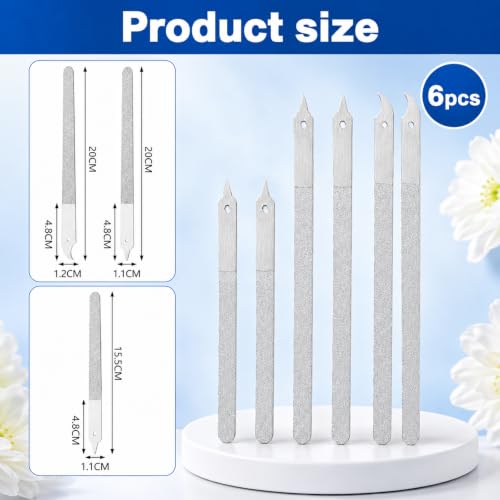 6 Pcs Stainless Steel Nail File Set, Professional Double Sided Metal Nail Files with Sharp Pointed Tip for Natural and Acrylic Nails, Heavy Duty Manicure Pedicure Tools for Thick Toenails (6 & 8 Inch)