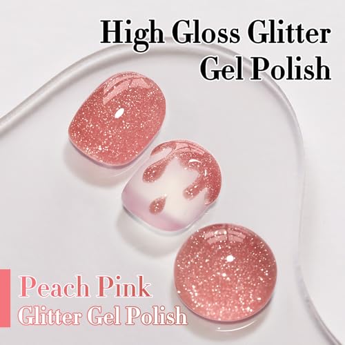 Double Rhythm 0.5Oz Glitter Gel Polish Shimmer Reflective Color for Nail Art Salon DIY Soak Off 15ml Nail Lamp Gel Polish at Home (Peach Pink-B1172) - color: Blossom Peach Pink