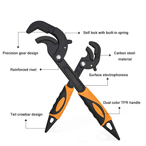 Multi-function Magic Wrench Universal Adjustable Wrenches 1045 Steel, Pipe Wrench Set 10.5 and 15-Inch,2-Piece