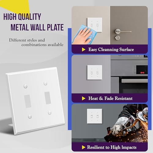 ENERLITES Double Toggle Light Switch Metal Cover Plate, 2-Gang White Gloss - color: White Gloss, size: Standard Size
