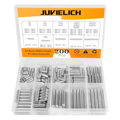 200Pcs Stainless Steel Dowel Pin Assortment Kit - M2 M3 M4 M5 - size: M2-M5 Assortment