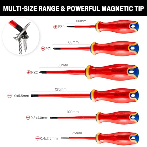 HAUTMEC 6PC Insulated Screwdriver Set 1000V Electrician Screwdriver Set - color: Insulated Screwdriver
