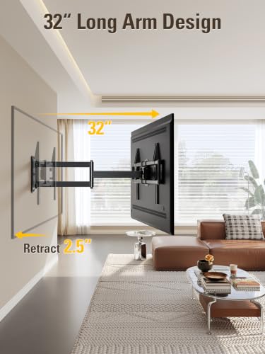 Mounting Dream Corner TV Wall Mount Long Arm Swivel for 37-55-65-75 Inch TV - size: 37"-75" TV