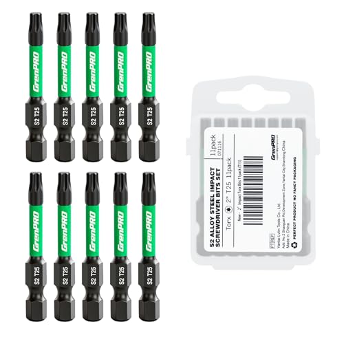 GRENPRO 11Pcs Impact Torx Bits T25, 2" S2 Steel Magnetic Screwdriver Bits - size: T25(2"*11pcs)