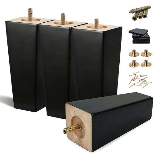 SHANJUE Black Sofa Legs-Furniture Legs 6 inch,Square Couch Legs Pack of 4- Wood Furniture feet,Sofa Replacement Parts,for Dresser, Sideboard, Recliner, Coffee Table - size: 6 inch