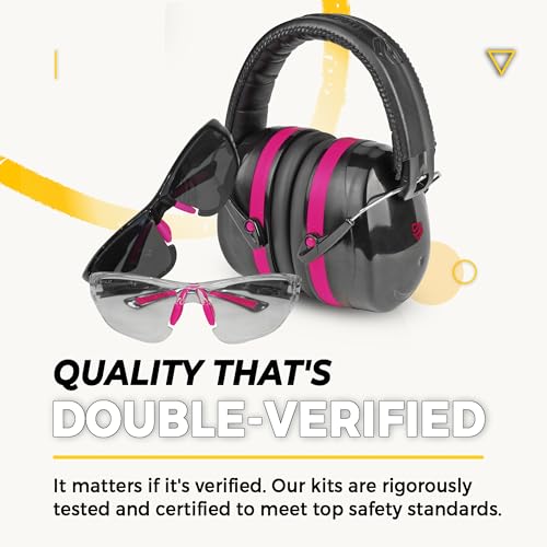 TradeSmart Shooting Ear Protection for Gun Range, NRR 28 Earmuffs & Eyewear - color: Clear+tint - Pink