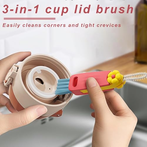 3-in-1 Rotatable Cup Lid Gap Cleaning Brush Set – 3 Pcs