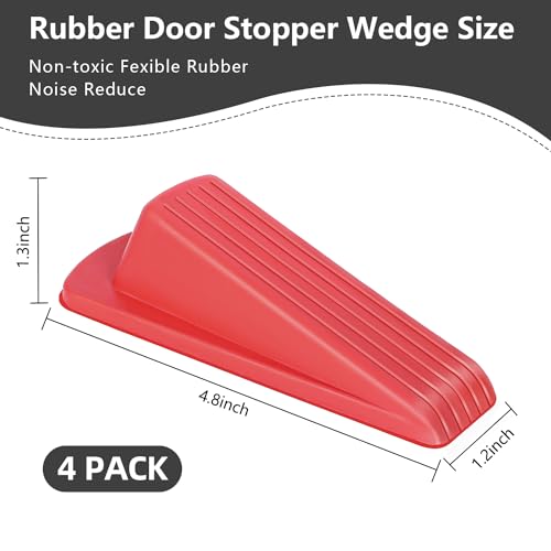 Door Stoppers 4 Pack Premium Rubber Wedge Heavy Duty (Red) - color: Red