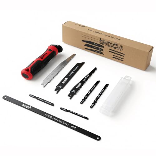 8-In-1 Multi Blades Hand Saw, Drywall, Hacksaw, Jab Saw & Wood Cutter Tool - color: Red