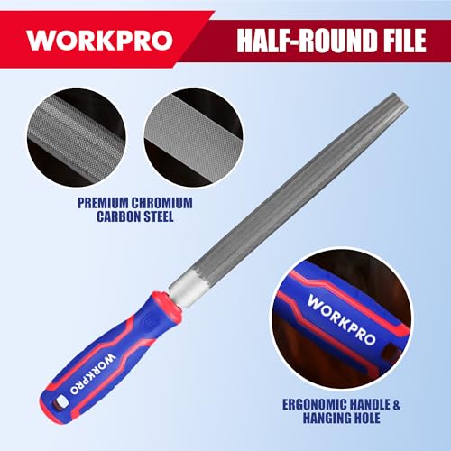 WORKPRO 8-Inch Metal File Set, 3-Piece Carbon Steel Files with Wire Brush - size: 3-Piece Metal File Set