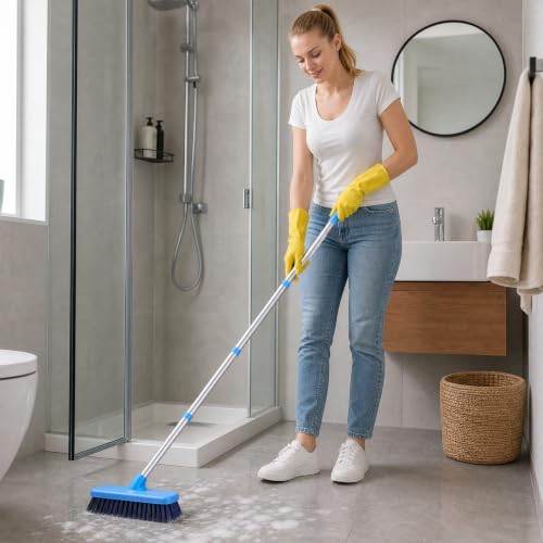 YONILL Deck Scrub Brush with Long Handle for Indoor and Outdoor Cleaning