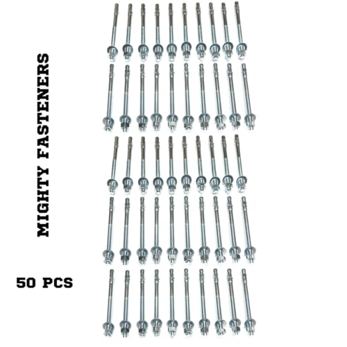 MIGHTY FASTENERS Zinc-Plated Steel Wedge Anchors, 1/2" X 7" - Heavy-Duty Mounting Bolts for Concrete - 50 Pack - size: 1/2" X 7"