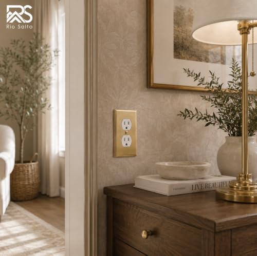 Rio Salto BRASS Decorative Outlet Covers Light Switch Covers Duplex Outlet Cover Receptacle Wall Plate Brushed Brass Gold 4 Pack Premium Wall Covers — Signature Collection, Standard 4.50" x 2.75" - color: Duplex 1-Gang (4-Pack)