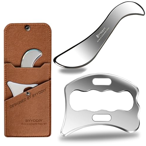 BYYDDIY SD 2 in 1 304Stainless Steel GuaSha Muscle Scraper Tools Set,Scar Tissue Tool,Physical Therapy Tools,Muscle Scraping Tool,Massage Scraper,IASTM Tools,Soft Tissue Massage Tool (SD2)