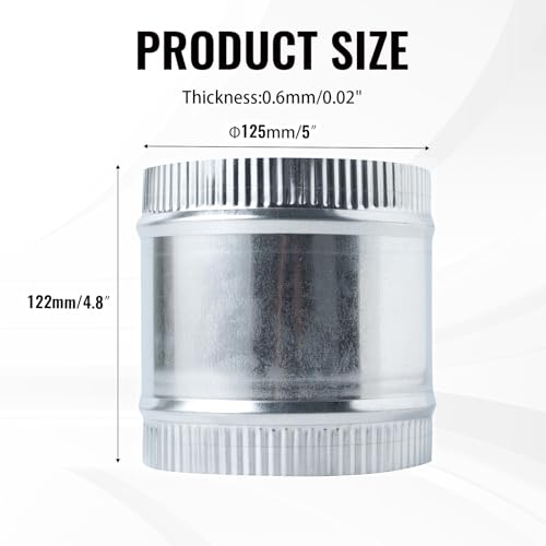 5 Inch Round Galvanized Steel Duct Connector - Metal Ventilation Pipe Coupler - Dryer Vent Hose Extension - HVAC Ducting Coupling for Straight Connection - size: 5 Inch