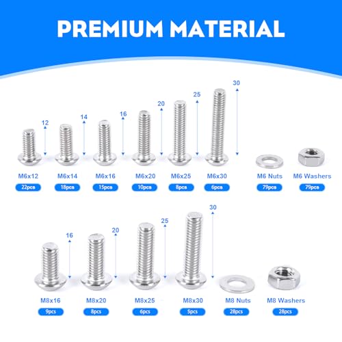 321PCS M6 M8 Button Head Screws Kit, GTERNITY M6-1.0 M8-1.25 Assorted Machine Screws Nuts Washers 304 Stainless Steel Metric Internal Hex Screws Bolts Nuts Washers Set - size: M6 m8 321 B