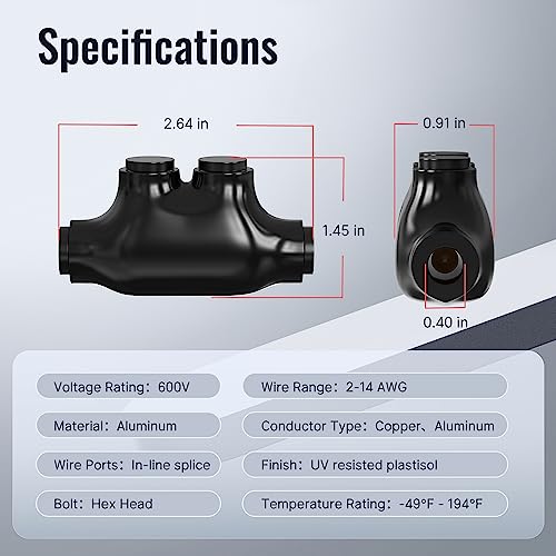 RVBOATPAT 5 Pack Insulated Inline Splice Connector 2-14 AWG Aluminum to Copper Wire Connectors 5/32" Slotted Allen Hex Insulated Cable Connectors - color: 2-14 AWG