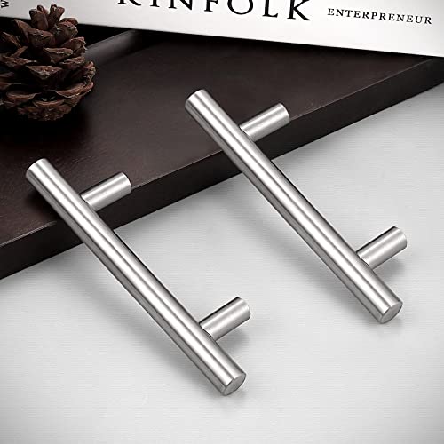Probrico 5 Pack|T Bar Cabinet Pulls Stainless Steel Kitchen Handles Bathroom Cupboard Knobs 3" Hole Centers, 5 Inch Total Length - color: Brushed Nickel, size: hole center 3"
