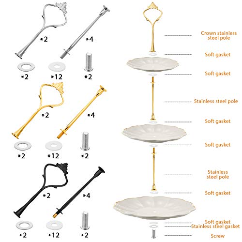 Patelai 6 Sets 3 Tier Cake Stand Hardware Tiered Tray Plate Hardware Kit Heavy Metal Cake Fruit Food Plate Stand Fitting Stacking Kit for Serving Dessert Cupcake Dish Food (Simple,Black,Silver,Gold) - color: Black, Silver, Gold, size: Simple