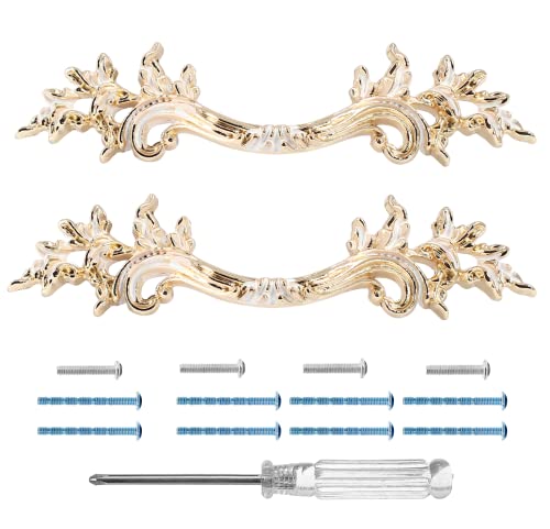 Gold White-Accent Vintage Dresser Pull 2-1/2in 64mm 2 Pack
