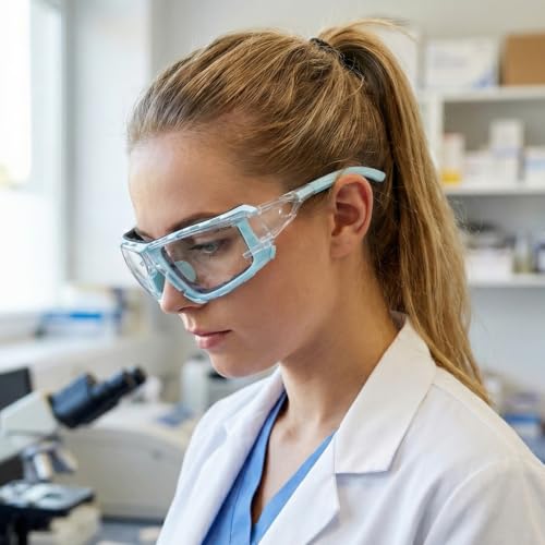UKNOW Safety Glasses - Anti Fog Wraparound Lenses - Removable Foam Gasket - ANSI Z87.1 Protective Eyewear - Impact Resistant - color: Celeste