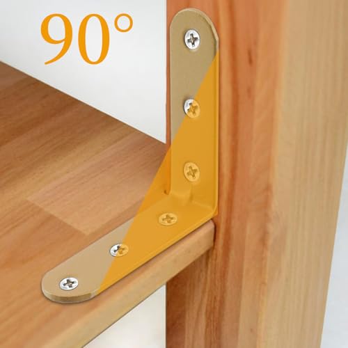 Wealrit 8 pcs Gold L Shape Brackets,Right Angle Corner Brace,2.28" Length - size: 2.28"