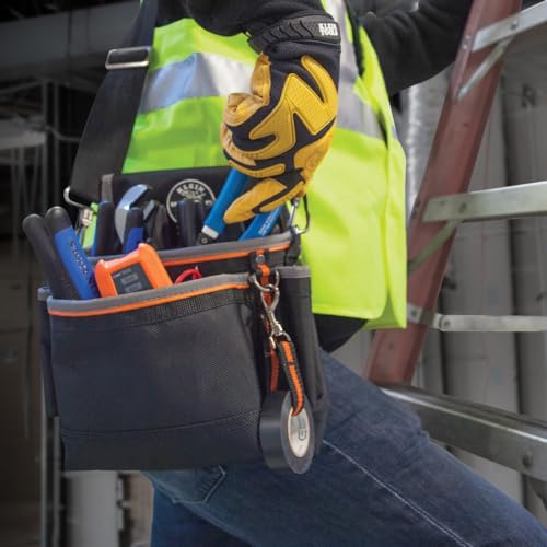 Klein Tools 5243 Tradesman Pro Tool Pouch with Padded Shoulder Strap, Reinforced Bottoms and Electrical Tape Thong, 15-Pocket - style: 15-Pocket Pouch