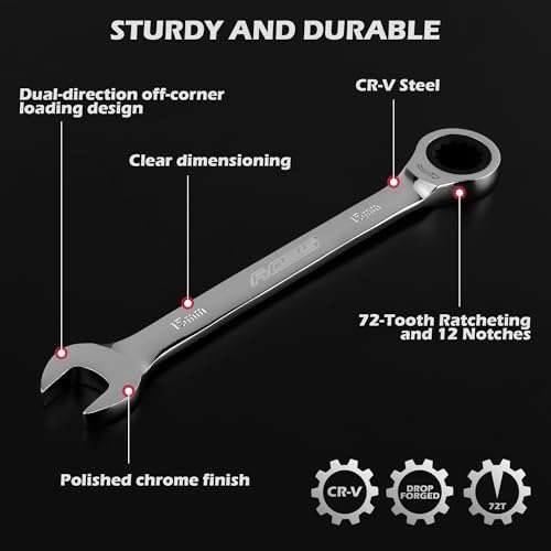 Premium 24-Piece Ratcheting Wrench Set, SAE & Metric Combination Wrenches, 8-19mm / 1/4"-7/8", 72-Tooth Ratchet Spanners, Chrome Vanadium Steel with Roll-Up Pouch for Mechanics - color: 24-pc Ratcheting (Chrome Finish)