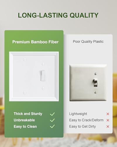2-Pack Natural Bamboo Fiber Combo Blank/Toggle Light Switch Cover Plate - color: Pure White, size: 1 Blank/1 Toggle 2PK