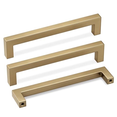 Goldenwarm 25 Pack 5 Inch Champagne Bronze Cabinet Pulls Square Handles - color: Champagne Bronze, size: 5in Hole Centers