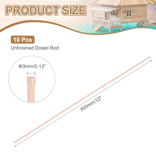 MECCANIXITY Pack of 10 Wooden Dowel Rods 3mm 1/8x12 Round Wooden Rod - size: (3mm)1/8 x 12 Inch