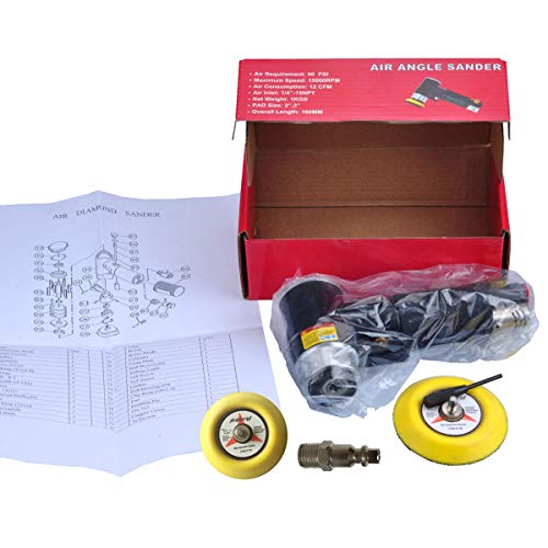 2" & 3" Dual Action Mini Air Sander, Random Orbital Pneumatic Polisher Kit with Pads & Accessories, High Speed Air Angle Sander for Auto Body, Wood, Metal, and Furniture Polishing - size: 2" and 3" pad