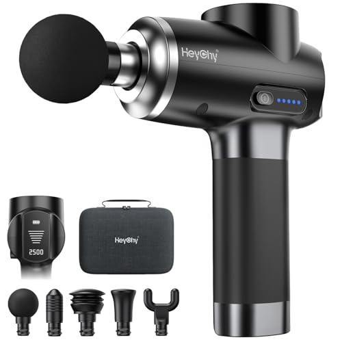 HEYCHY Percussion Massage Gun Deep Tissue, 12mm Portable Muscle Massager - color: Sleek Black