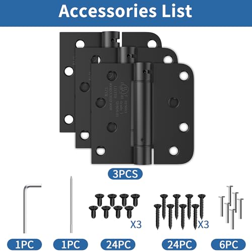 4 Inch Self Closing Door Hinges, Spring Hinges Self Closing Matte Black - color: Matte Black, Square & 5/8" Radius, size: 4" 3 Pack